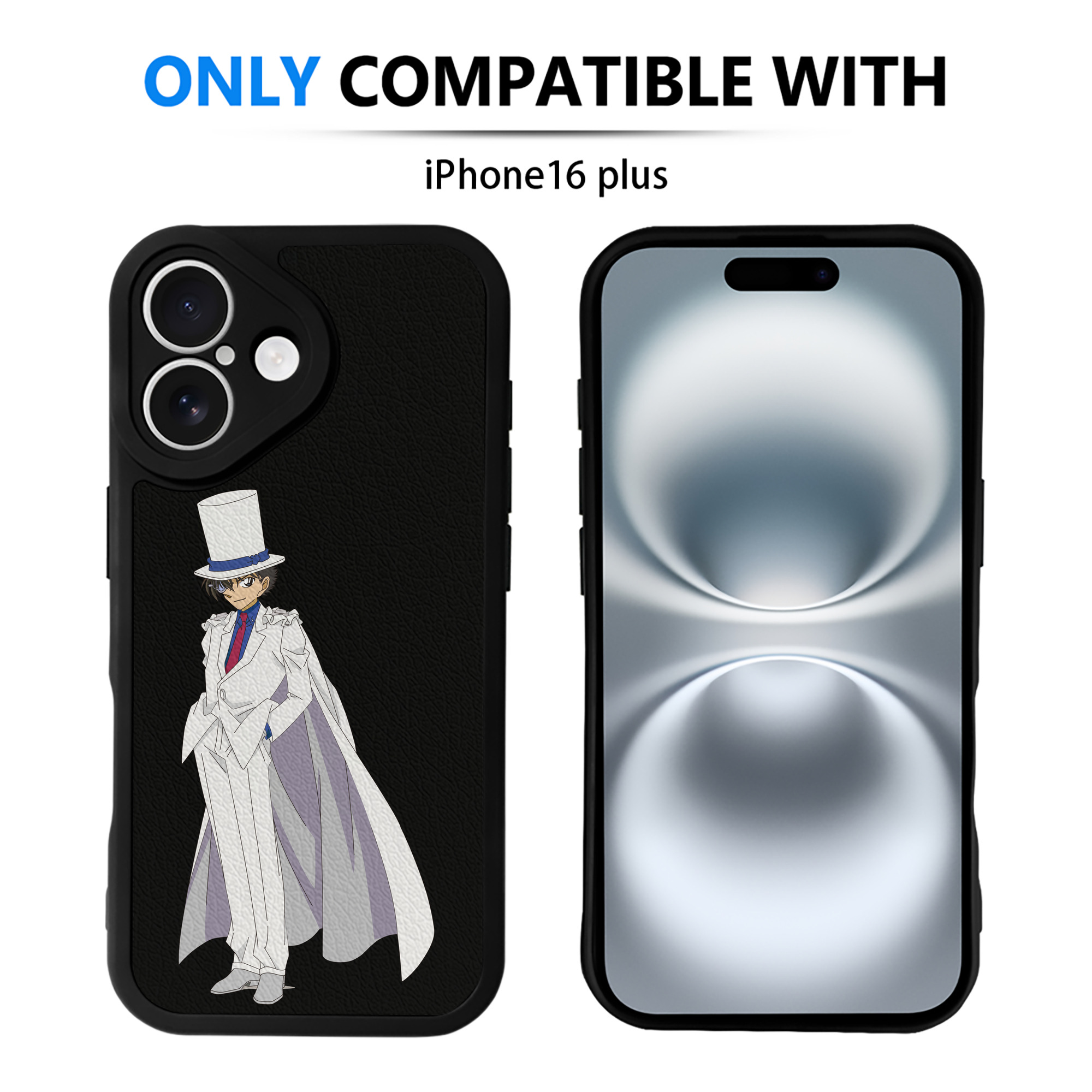 （画像用） 名探偵コナン くろば かいと Detective Conan Kuroba Kaito 【iPhone 16シリーズ対応】シリコンスマホケース（レザー調） 材質：シリコン